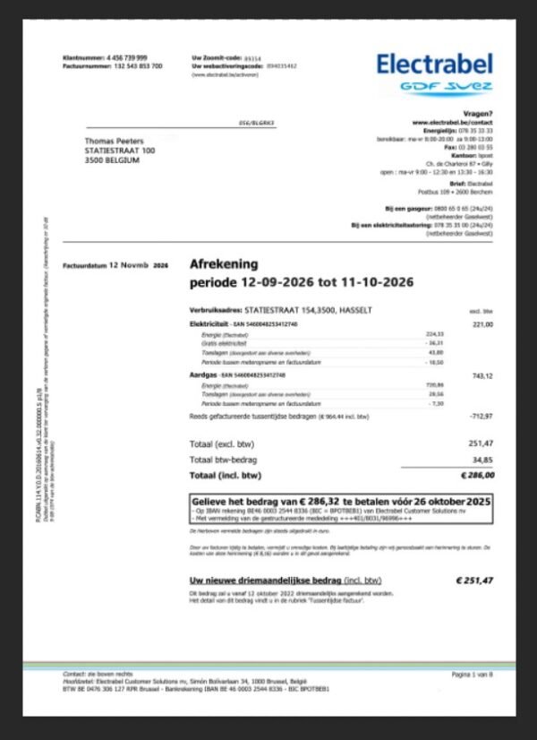 Belgium Electrabel Utility Bill PSD Template  – Fully Editable & Instant Download - Image 3