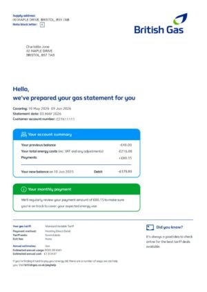 UK Utility Bill British Gas New Full Editable PSD Template 