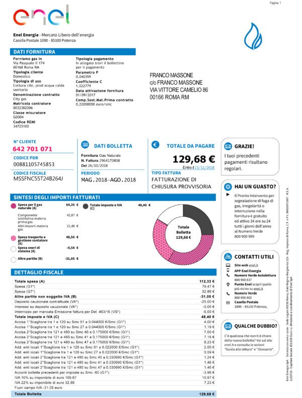 Italy Gas Utility Bill PSD Template - Editable, Multi-Purpose Design