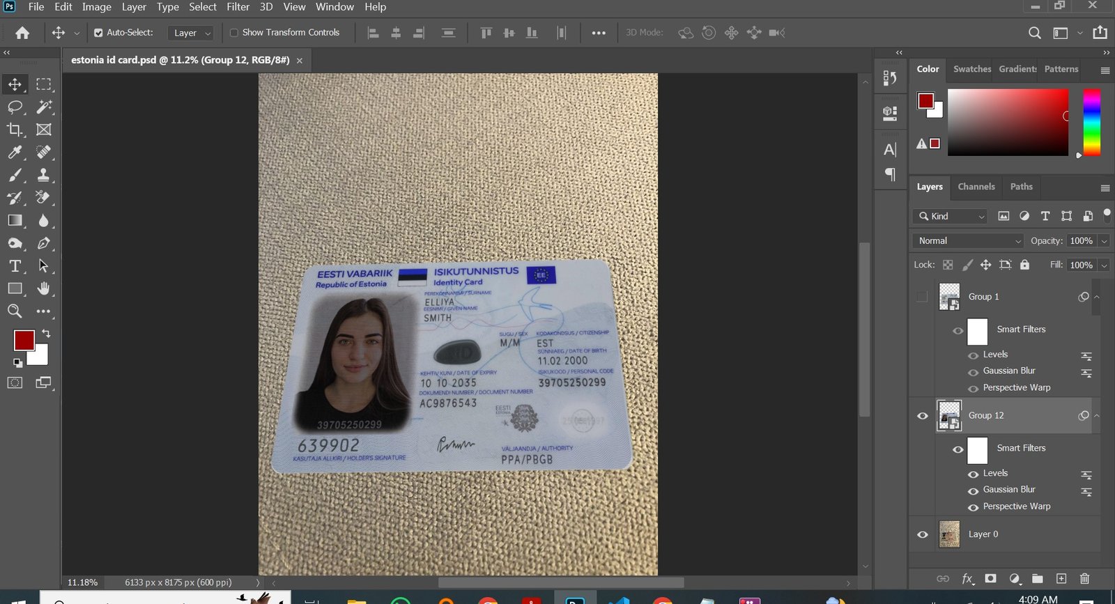 New Estonian ID card (2021) PSD Template Preview