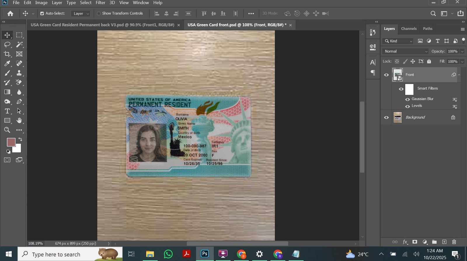 USA Green Card Resident Permanent V3 PSD Template Preview