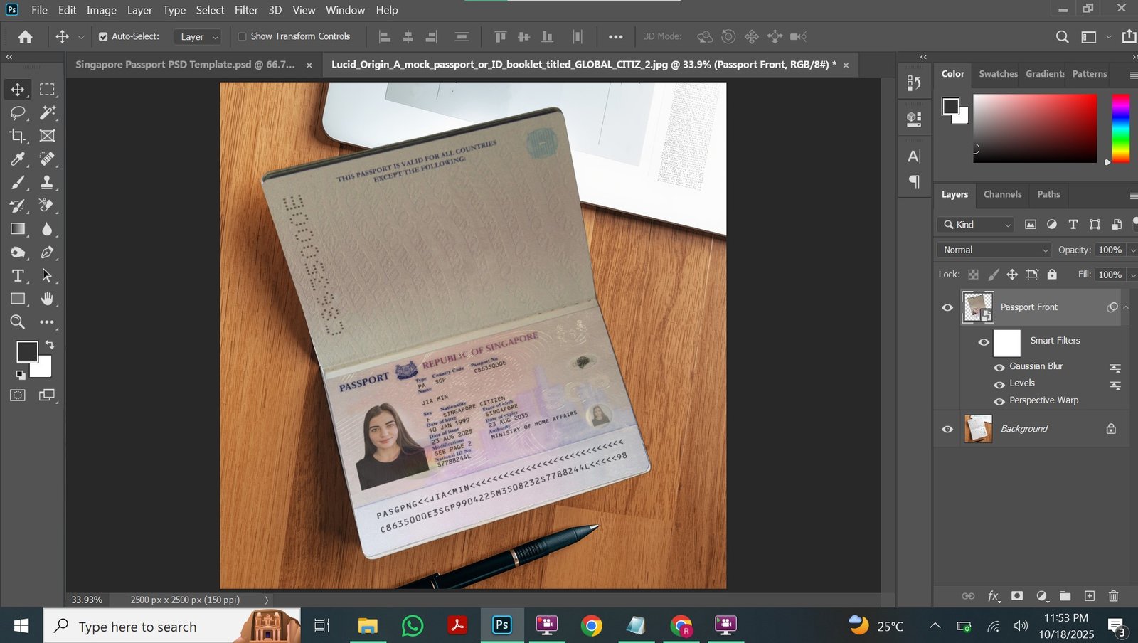 Singapore Passport PSD Template Preview