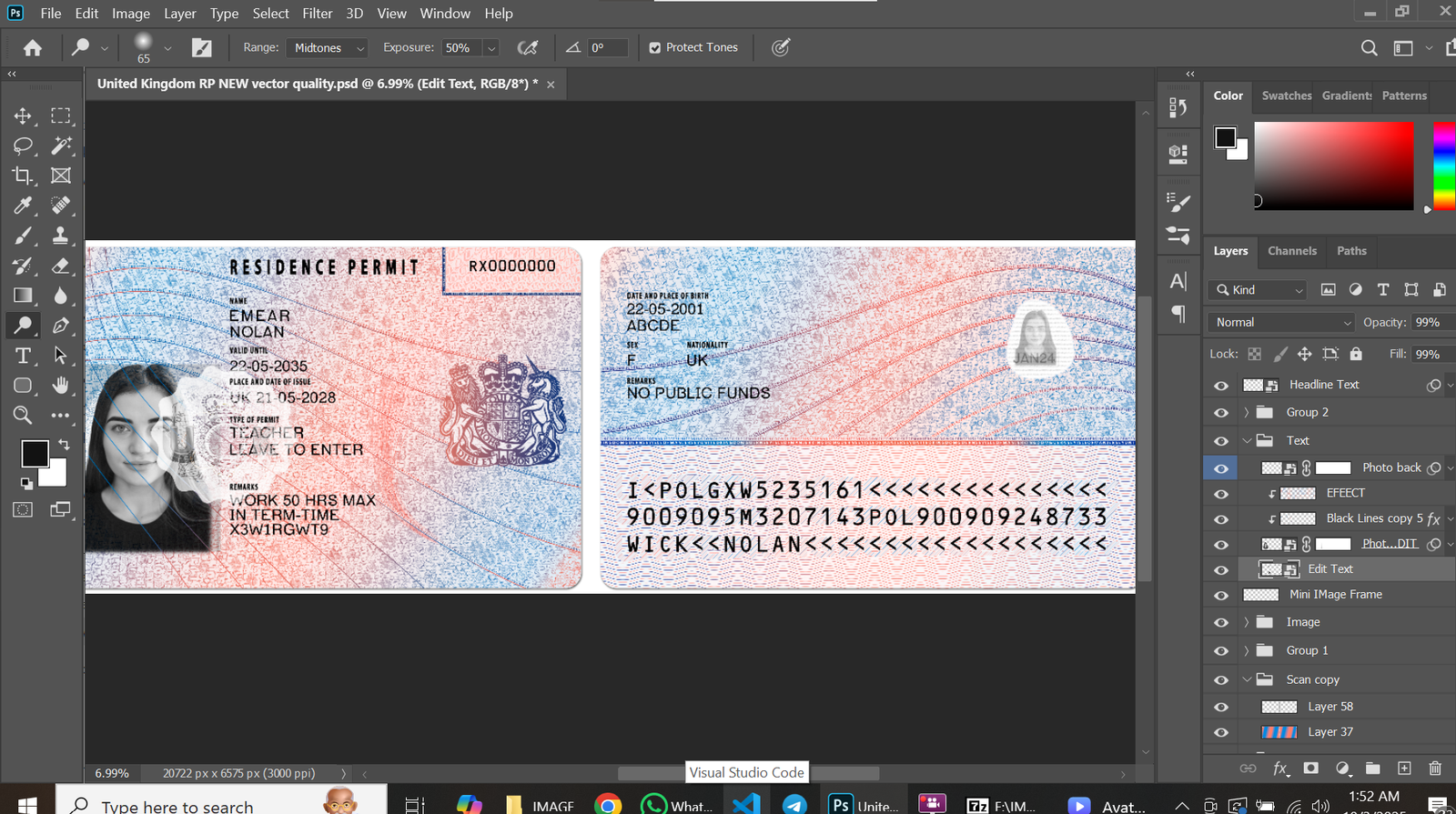 United Kingdom Residence Permit PSD Template Preview