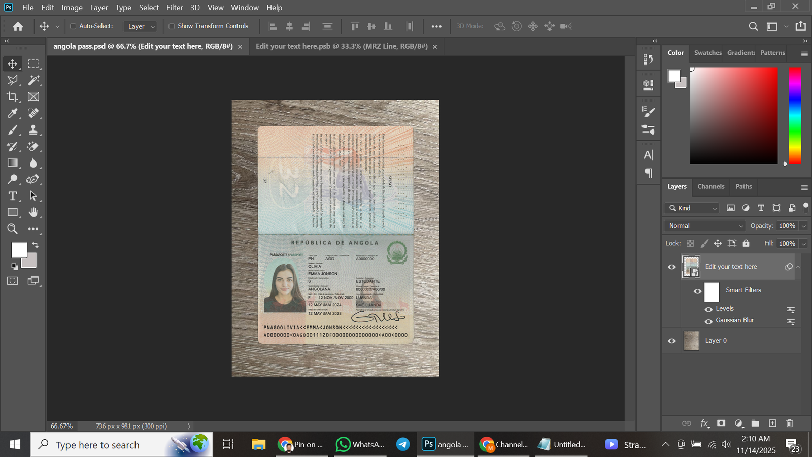 Angola Passport PSD Template Preview