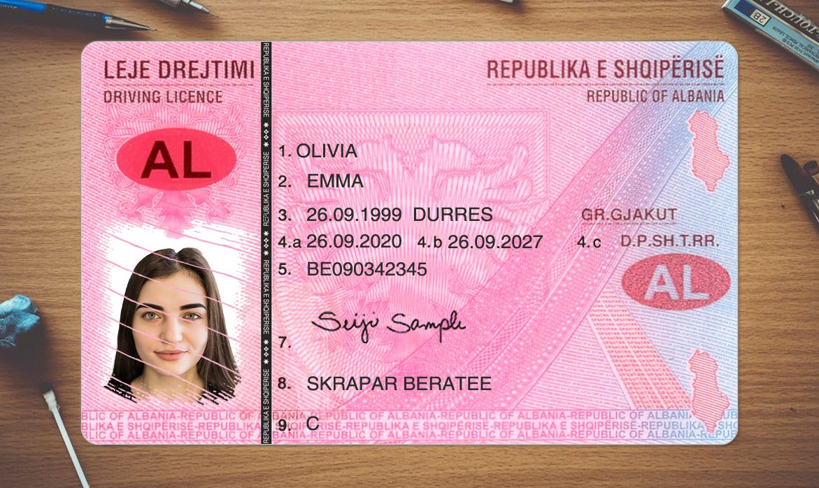 Albania Driving Licence PSD Template (Version 2) – Fully Editable & Instant Download