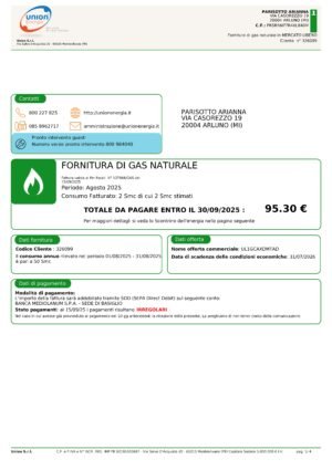 Italy Union Energia Utility Bill PDF Template