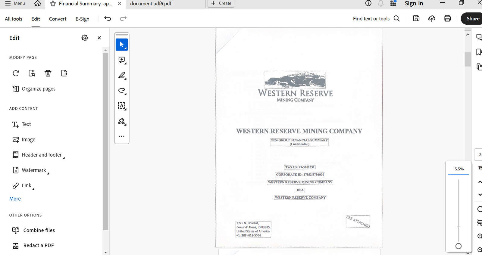 USA Western Reserve Mining Company Financial Statement PDF download and Editing Service - Image 5