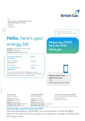 UK British Gas Utility Bill PDF Template