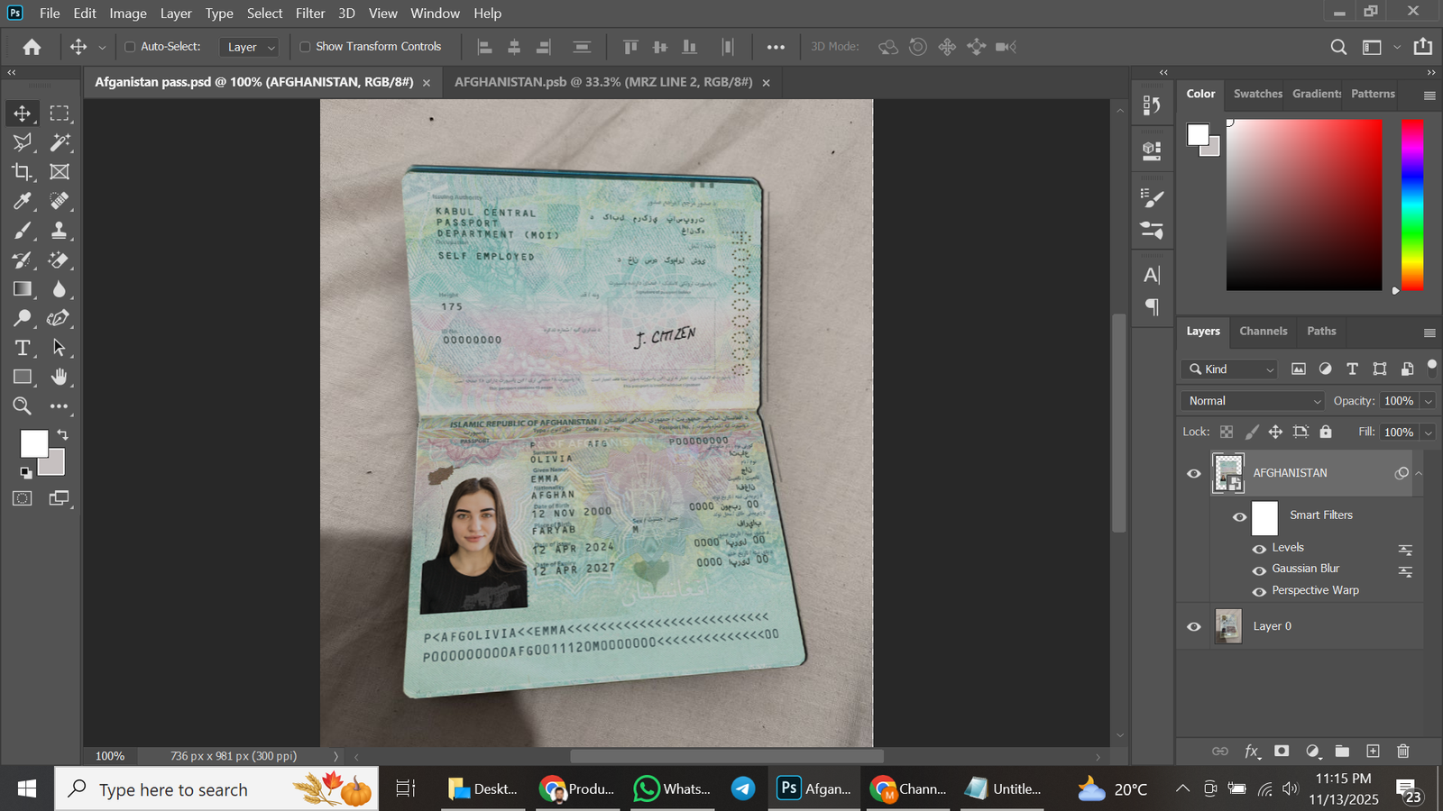 Afghanistan Passport PSD Template Preview