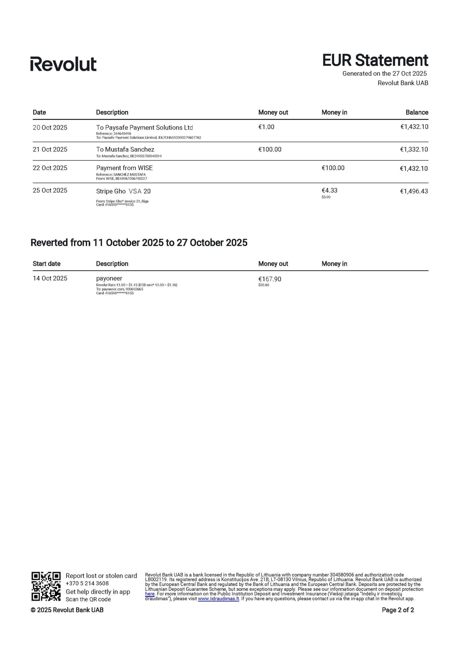 Lithuania Revolut Bank Statement Editing Service – PDF Download - Image 2